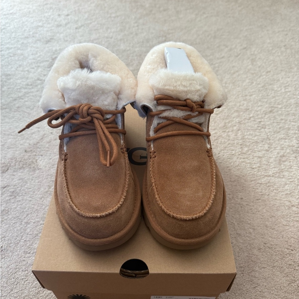 UGG Brown Ankle Boots with Cream Fur